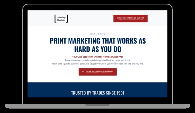 Branded marketing portal on laptop
